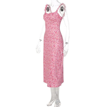 Ruffle Strap Ruched Bust Ditsy Floral Bodycon Midi Dress