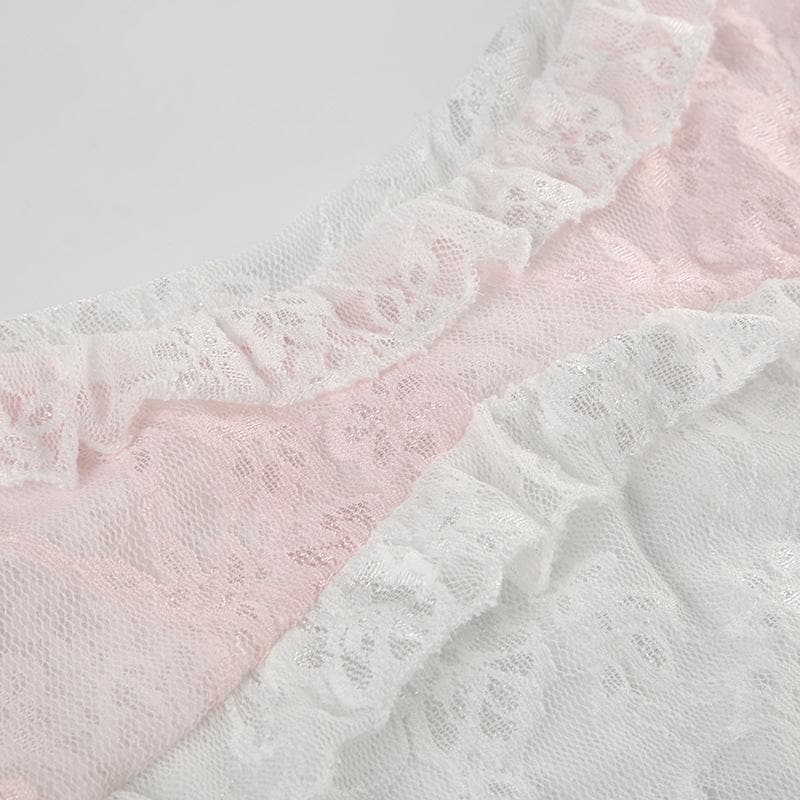 Halter u neck lace hem ruffle top