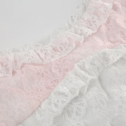 Halter u neck lace hem ruffle top