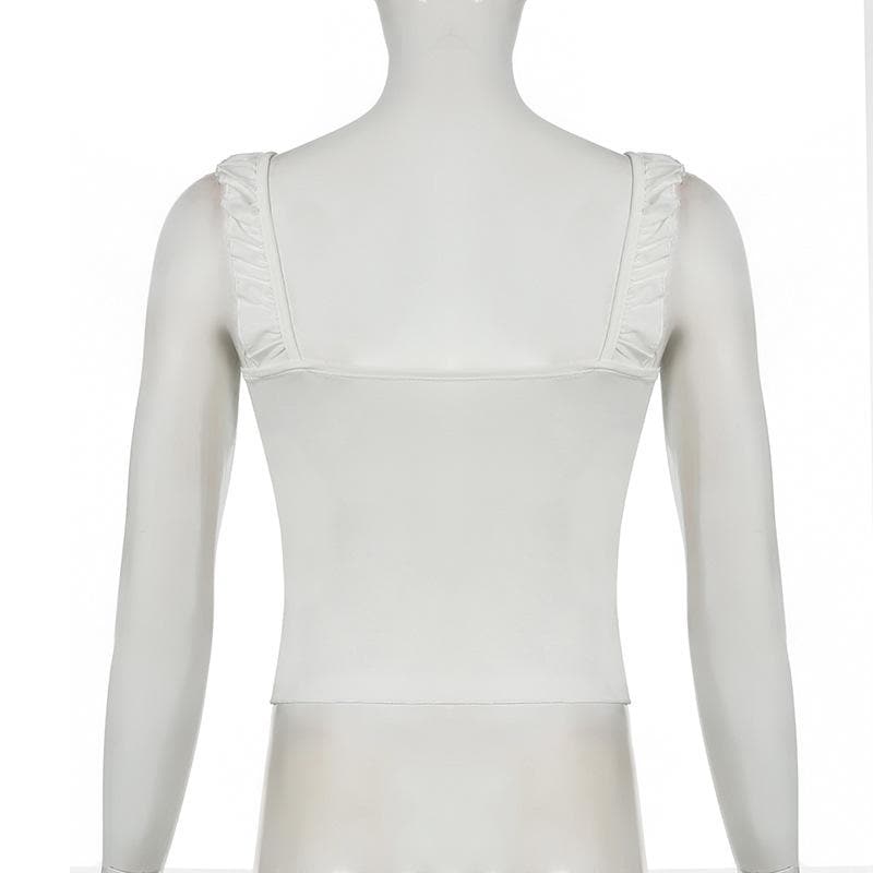 V neck ruffle letter print bowknot cami top