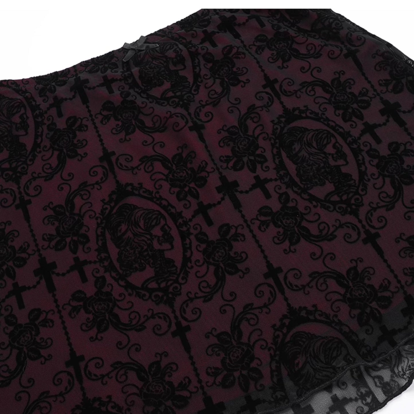 Print mesh bowknot ruffle mini skirt