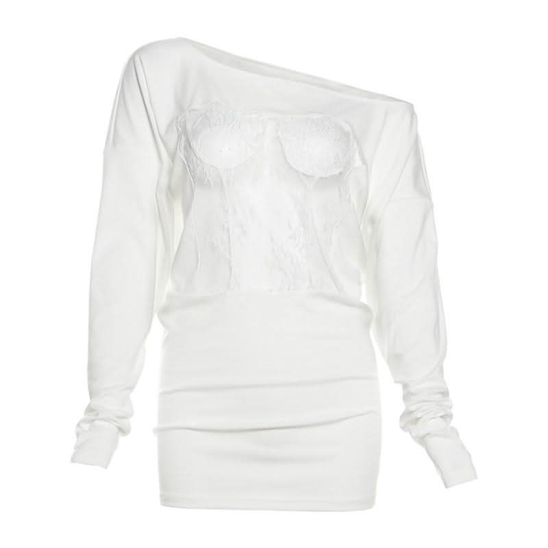 Irregular long sleeve lace see through solid top