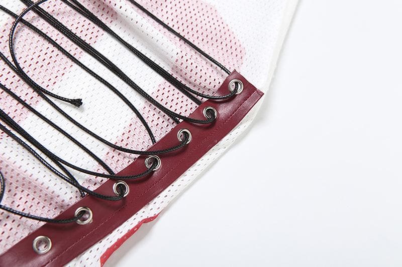 Halter cowl neck "06" print lace up top