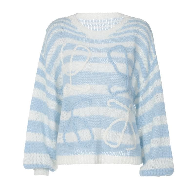 knitted long sleeve striped contrast crewneck top