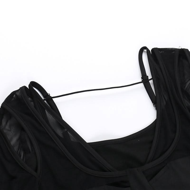 Long sleeve bowknot mesh v neck hollow out cut out top
