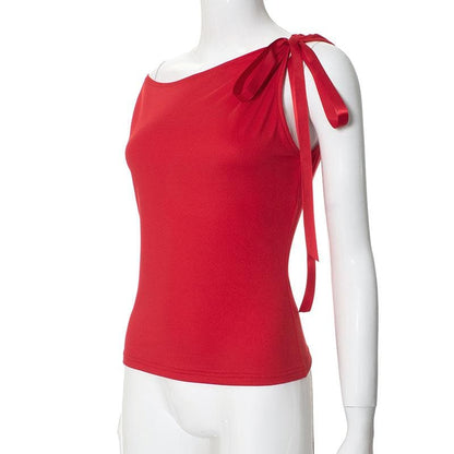 Self tie off shoulder solid irregular top