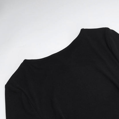 Long sleeve hollow out buckle crewneck cut out maxi dress