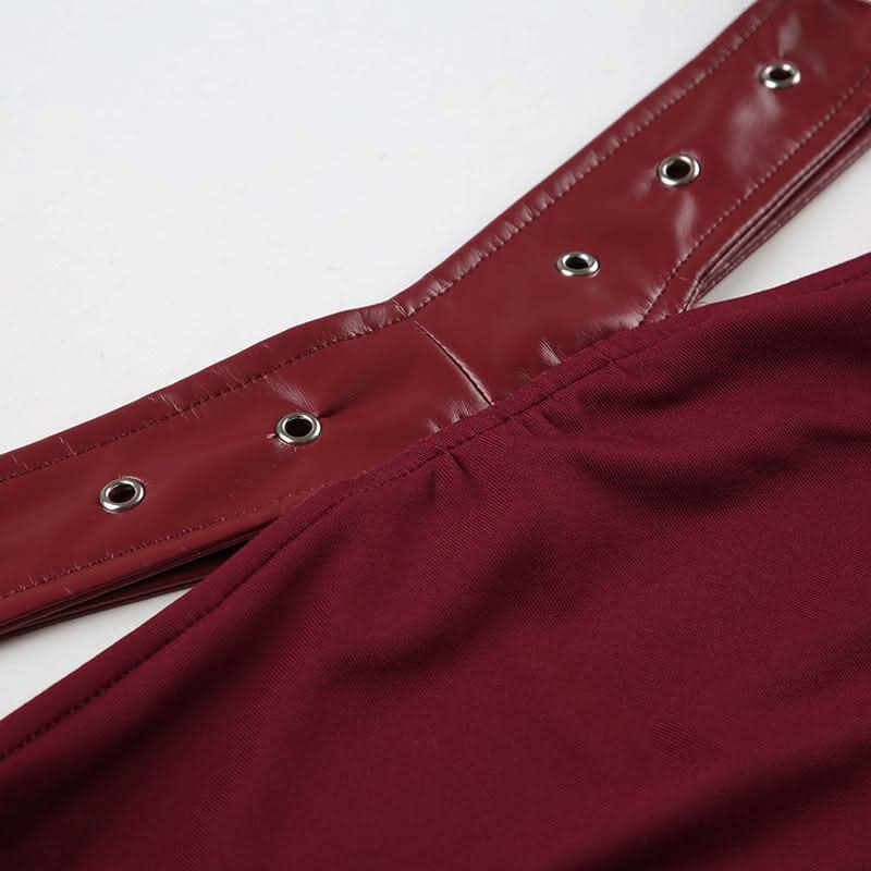 Ruched hollow out PU leather irregular cut out mini skirt