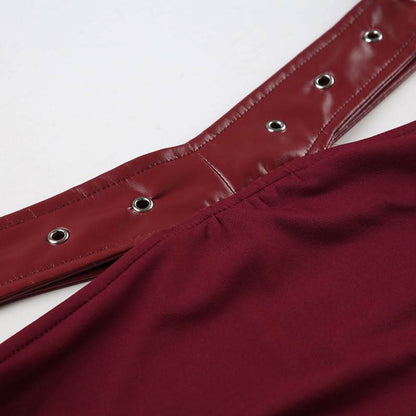 Ruched hollow out PU leather irregular cut out mini skirt