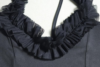 One shoulder ruffle hollow out ruched cami cut out mini dress