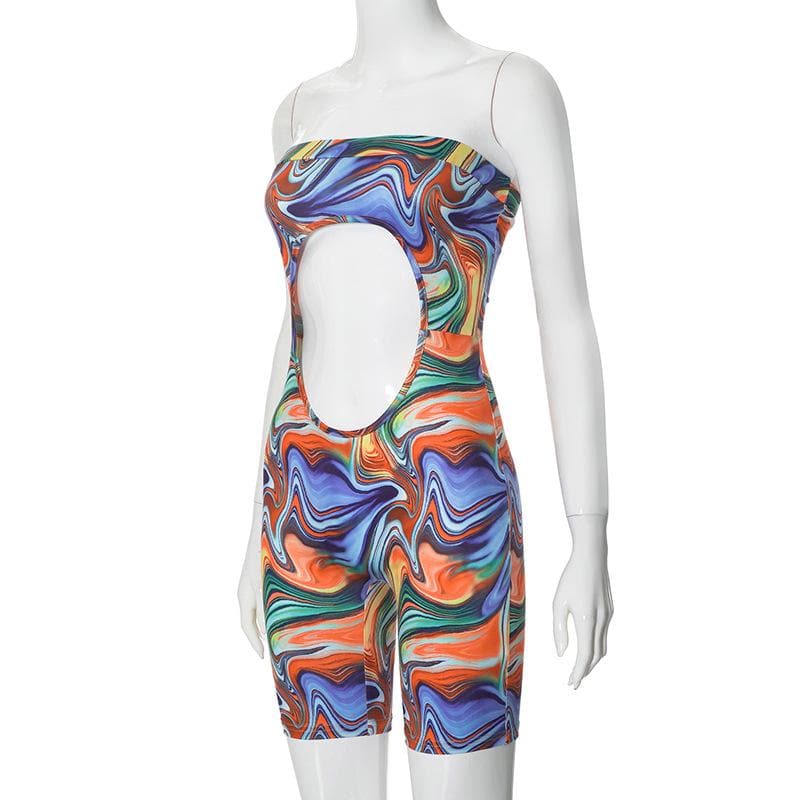 Ripple abstract hollow out tube romper