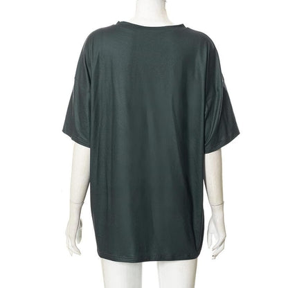 Contrast print short sleeve crewneck T-shirt top