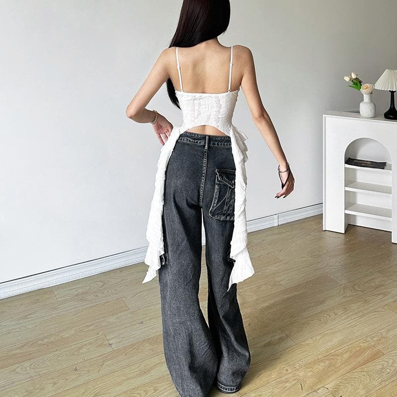 U neck textured metal applique crop top