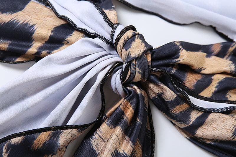 Leopard print halter ruched backless maxi skirt set-final-sale