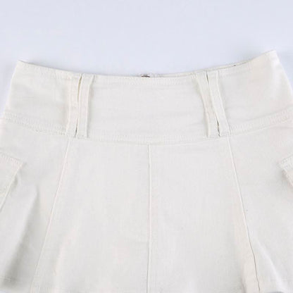 Denim pleated zip-up mini skirt