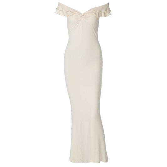 Short sleeve off shoulder ruffle ruched maxi dress