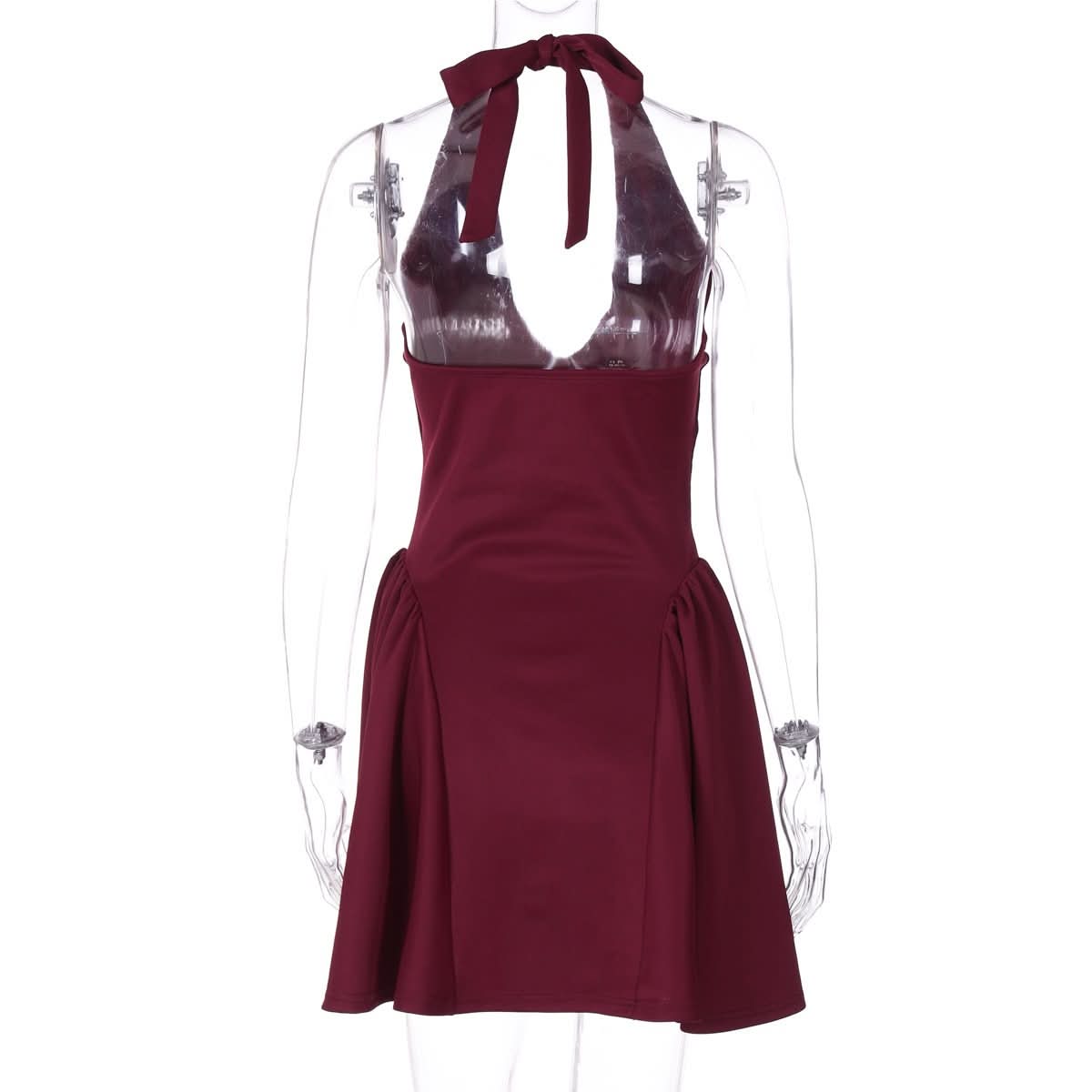 Halter v neck solid backless mini dress