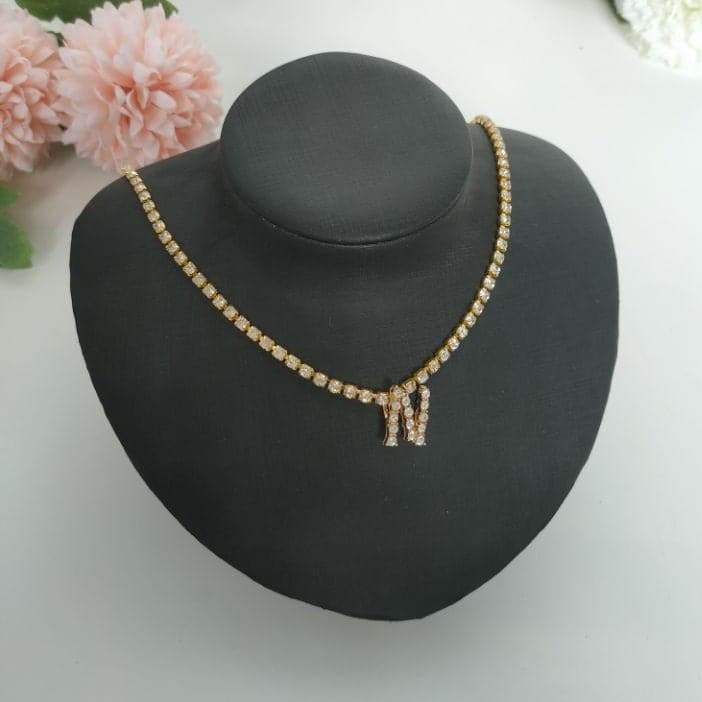 Initials pendant rhinestone chocker