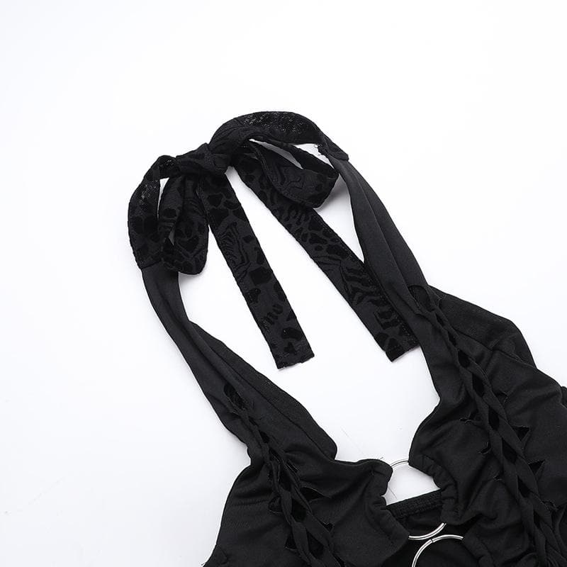 Halter leopard print o ring knotted mini dress