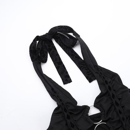 Halter leopard print o ring knotted mini dress