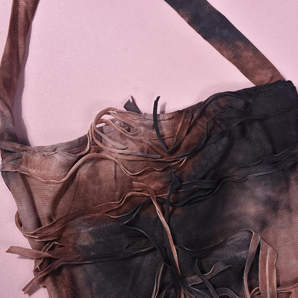 Halter tie dye high slit cross front maxi dress