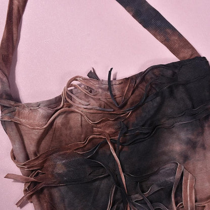 Halter tie dye high slit cross front maxi dress