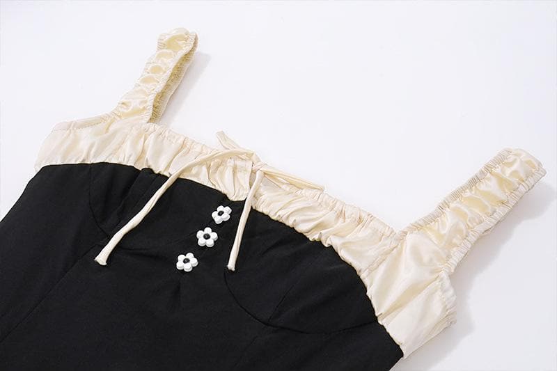 Off Shoulder Contrast Ruffle Trim Daisy Button Bodycon Mini Dress