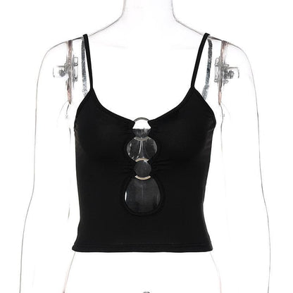 Hollow out low cut ring cami cut out top