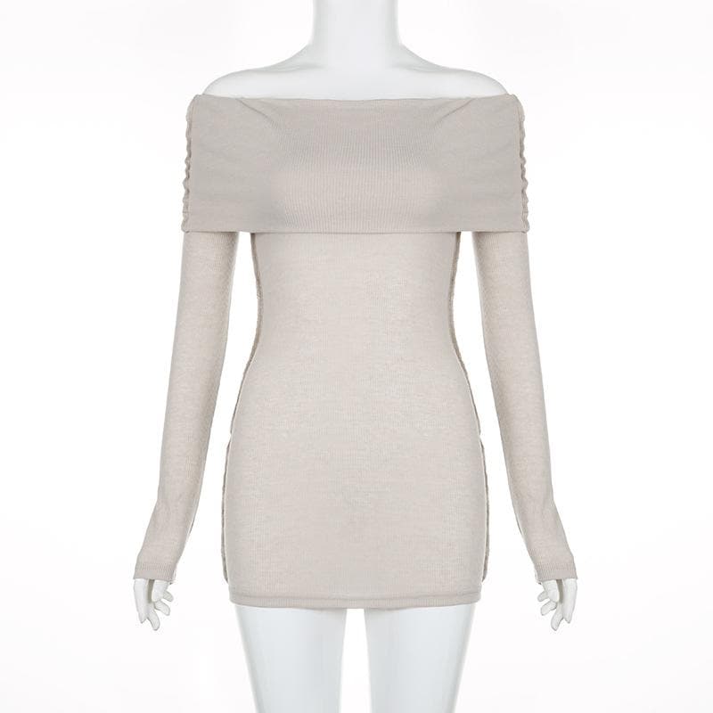 Ribbed off shoulder solid long sleeve stitch top