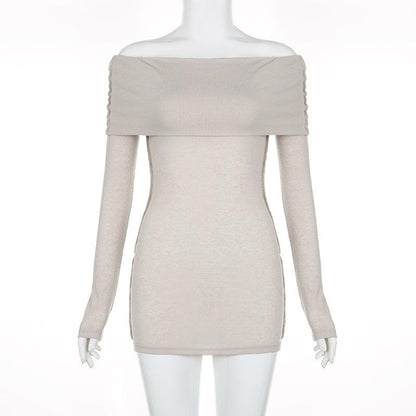 Ribbed off shoulder solid long sleeve stitch top
