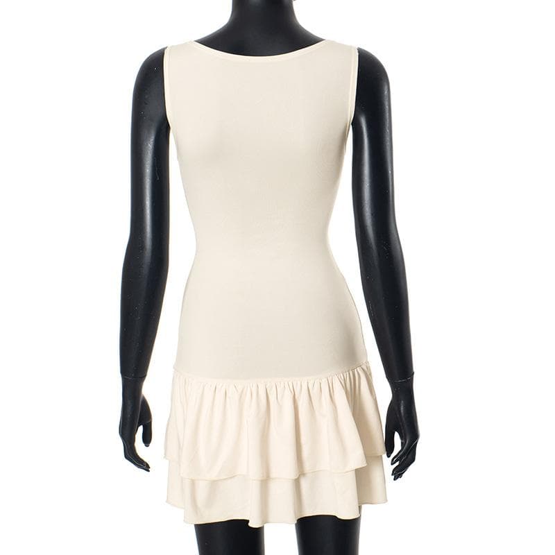 Ruched round neck solid tank mini dress