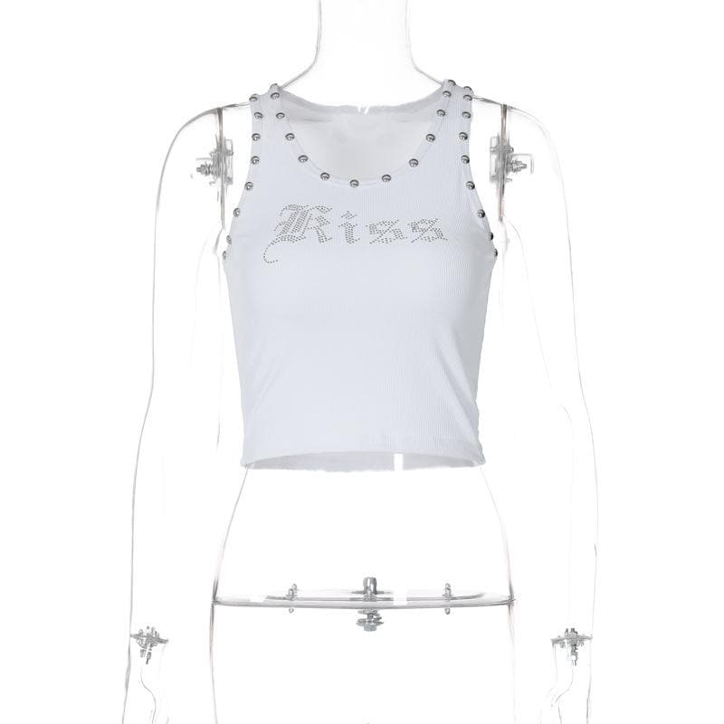 U neck beaded ribbed "kiss" pattern tank top