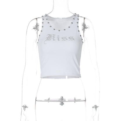 U neck beaded ribbed "kiss" pattern tank top