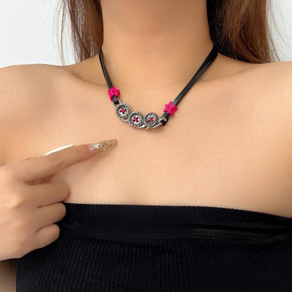 PU leather button contrast necklace