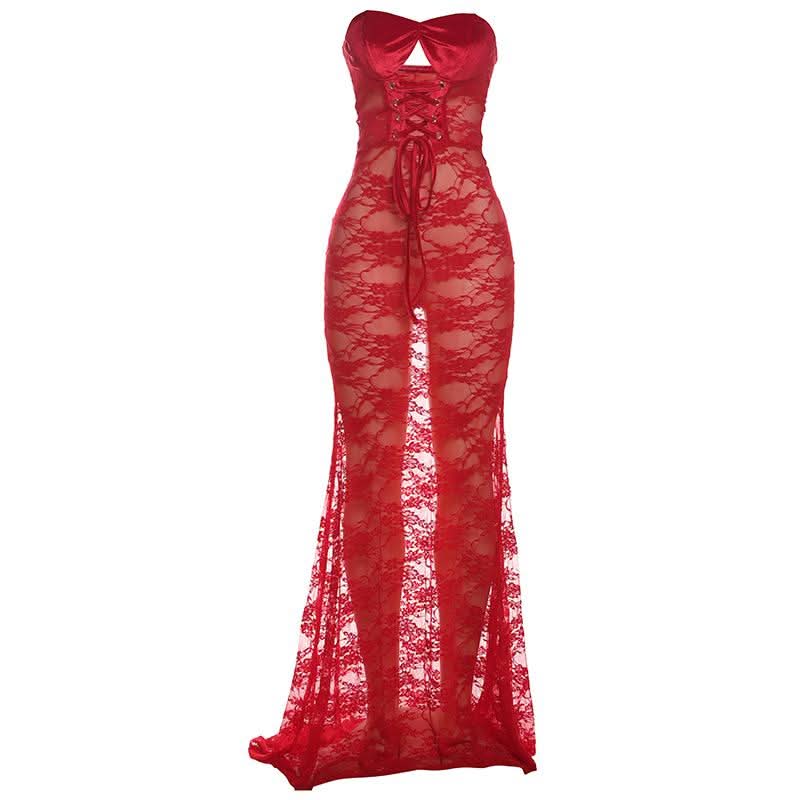 Sweetheart neck hollow out lace cut out maxi dress