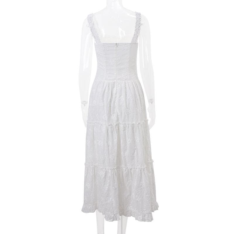 Drawstring ruched ruffle textured cami midi dress