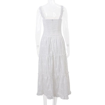Drawstring ruched ruffle textured cami midi dress