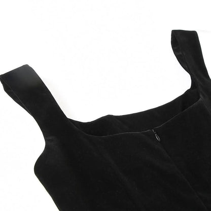 Square neck velvet zip-up cami mini dress