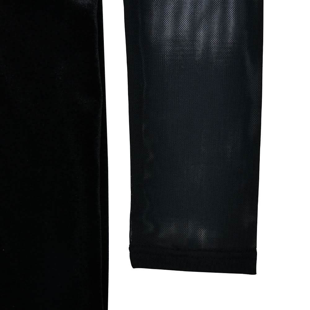 High neck long sleeve mesh patchwork velvet maxi dress