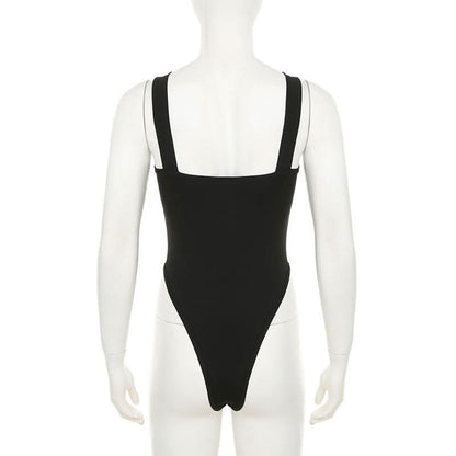 Hollow out o ring button irregular solid bodysuit