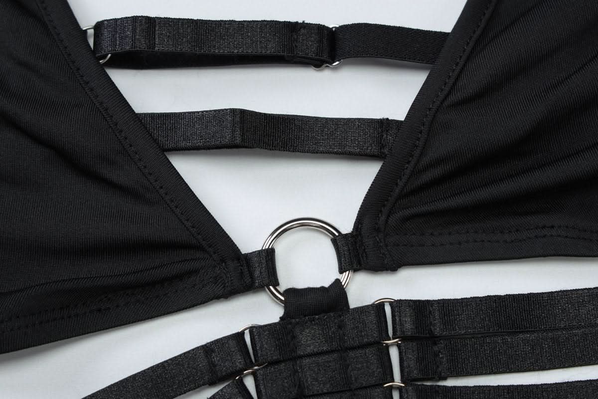 Long sleeve v neck adjustable o ring mini skirt set