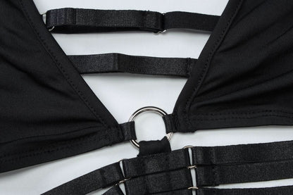 Long sleeve v neck adjustable o ring mini skirt set