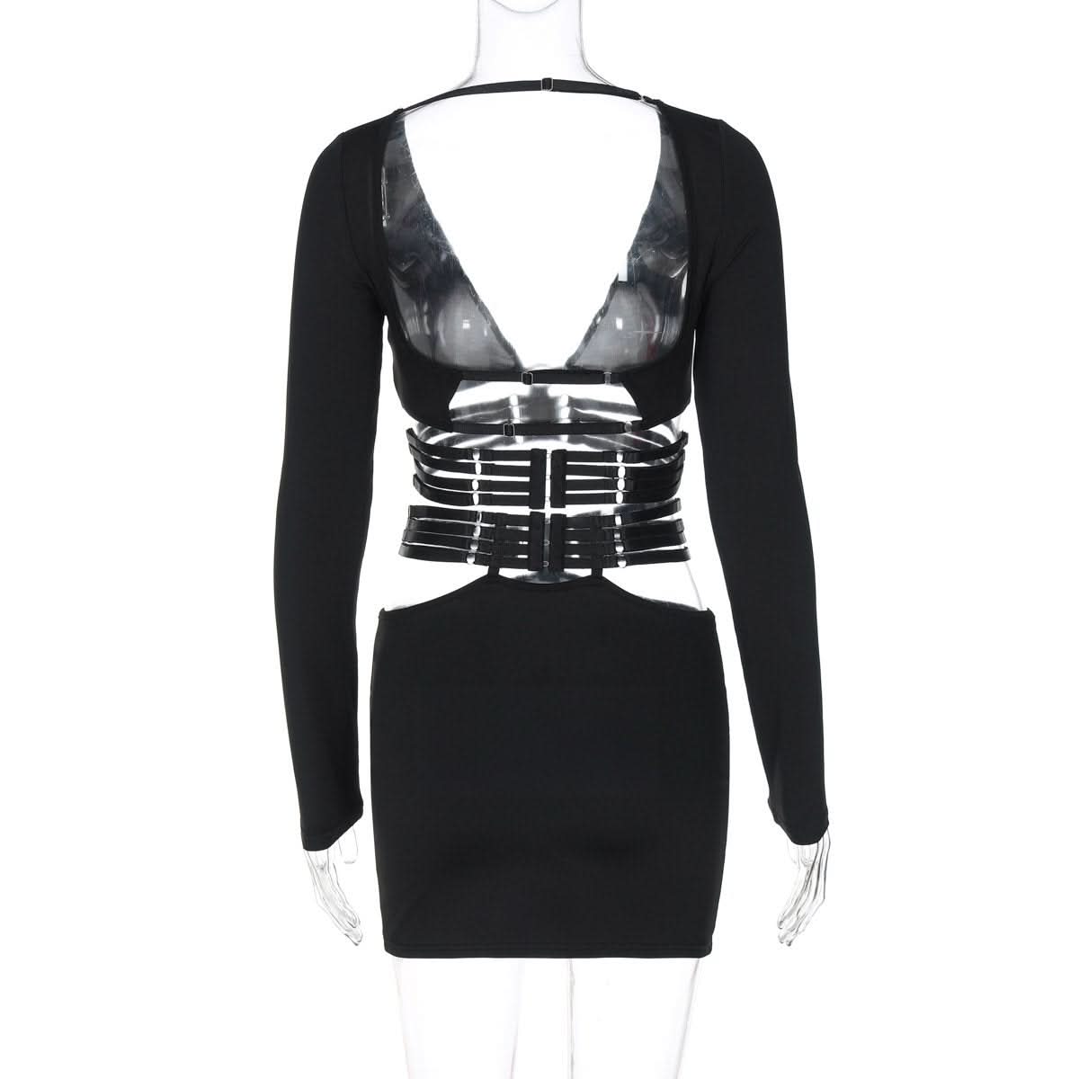 Long sleeve v neck adjustable o ring mini skirt set