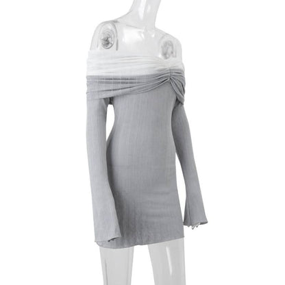 Off shoulder long sleeve ruched textured mini dress
