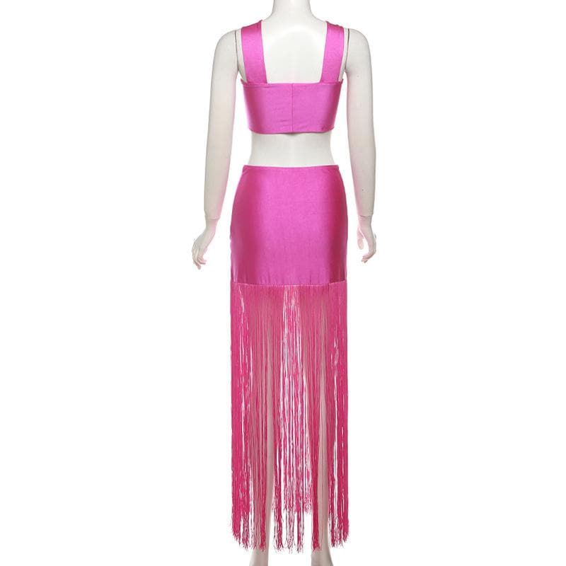 Ruched knotted tassels metallic cami mini dress