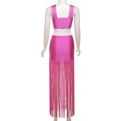 Ruched knotted tassels metallic cami mini dress