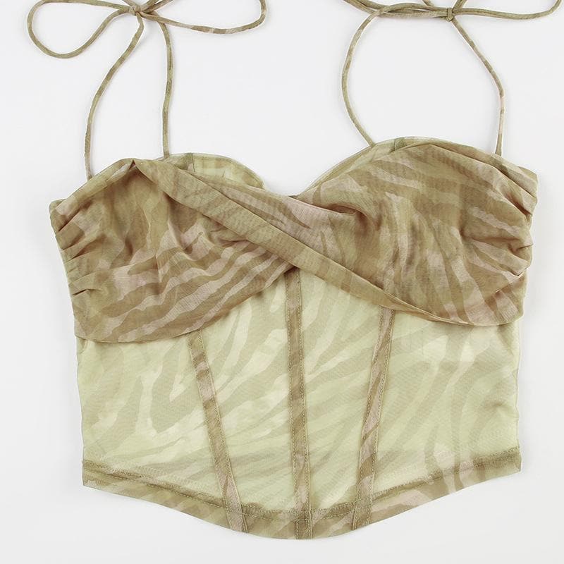 Bustier spaghetti strap zebra print mesh cami top