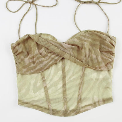 Bustier spaghetti strap zebra print mesh cami top
