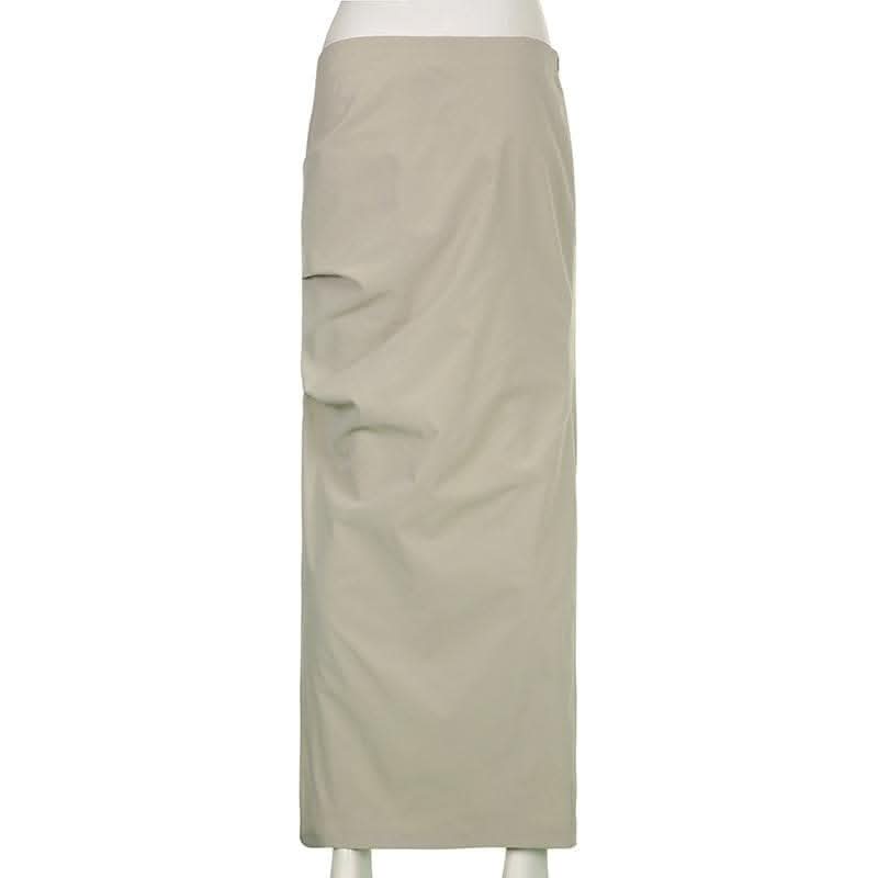 Ruched solid zip-up slit cargo maxi skirt-final-sale