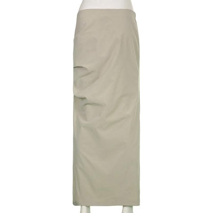 Ruched solid zip-up slit cargo maxi skirt-final-sale